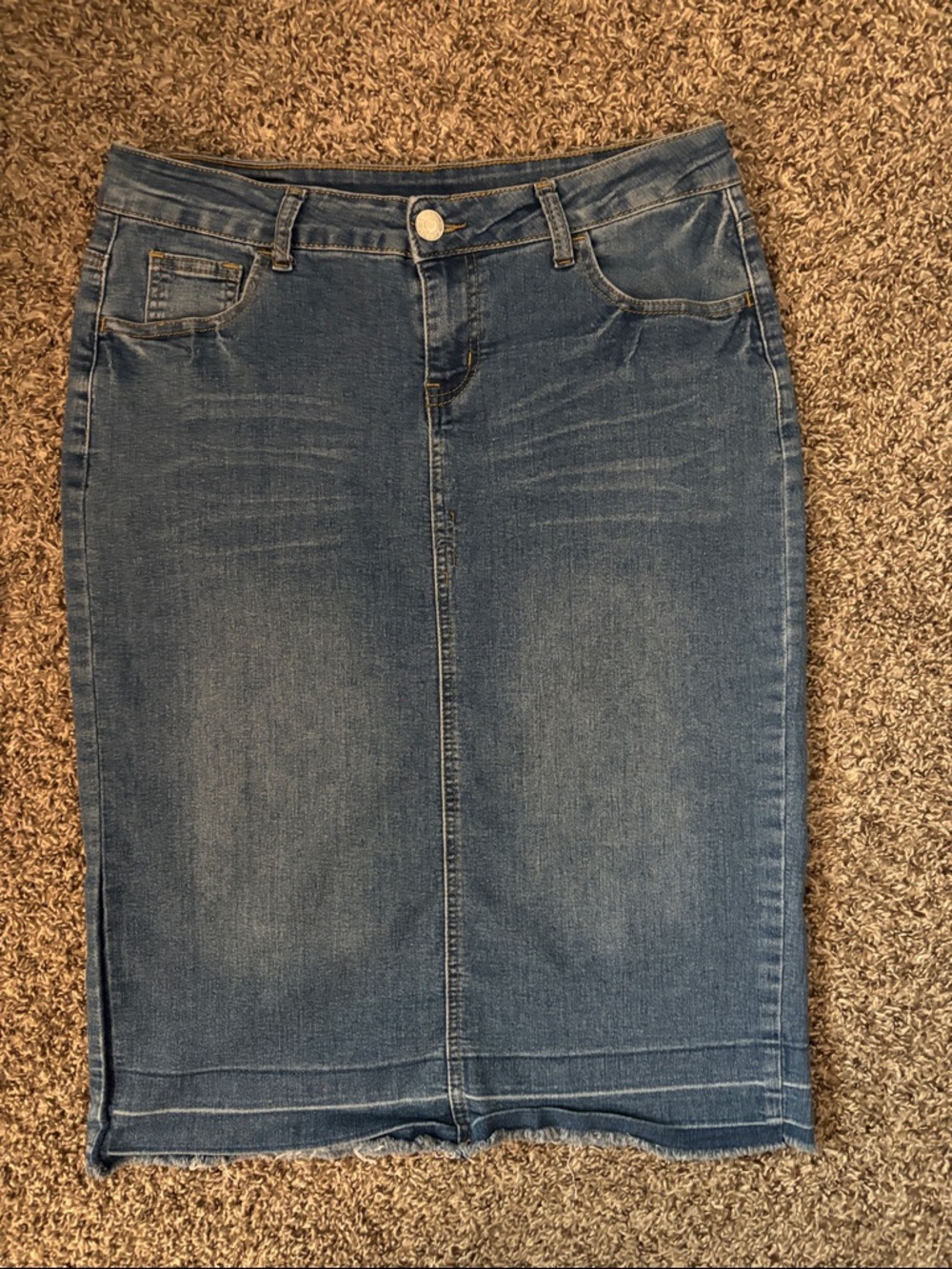 Classic Blue Denim Midi Skirt - Women